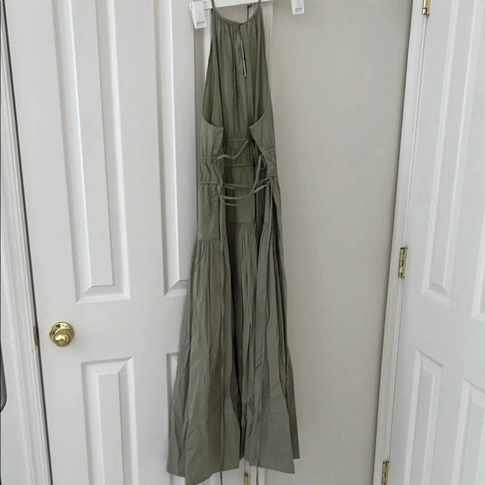 J. Crew Sage Green Tiered Midi Dress